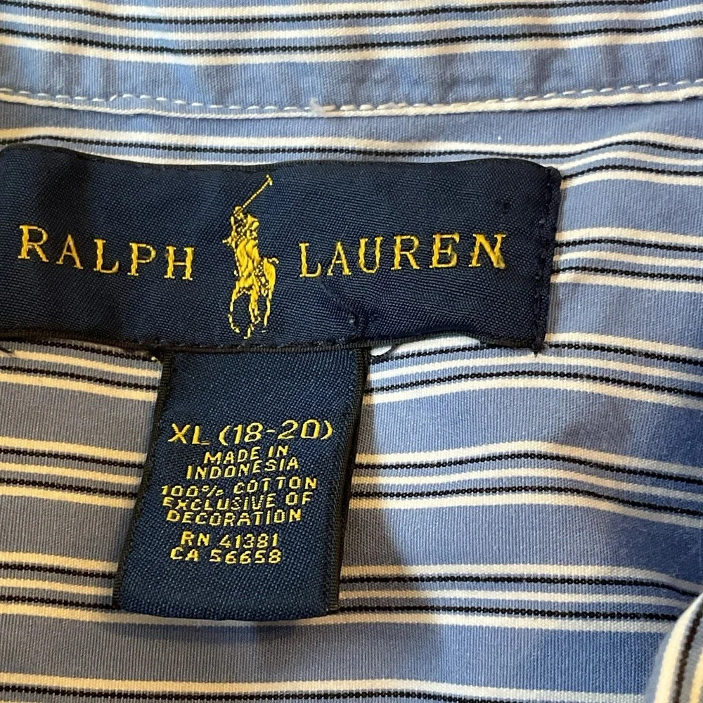 Ralph Lauren Young Mens XL 18-20 Blue Striped Long Sleeve Shirt Boys Cotton Polo